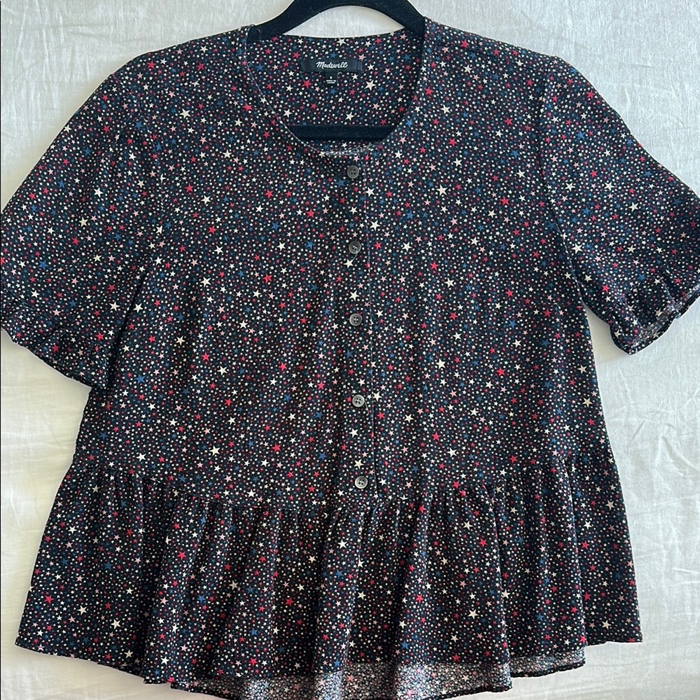 Madewell Red, White, and Blue Stars Blouse